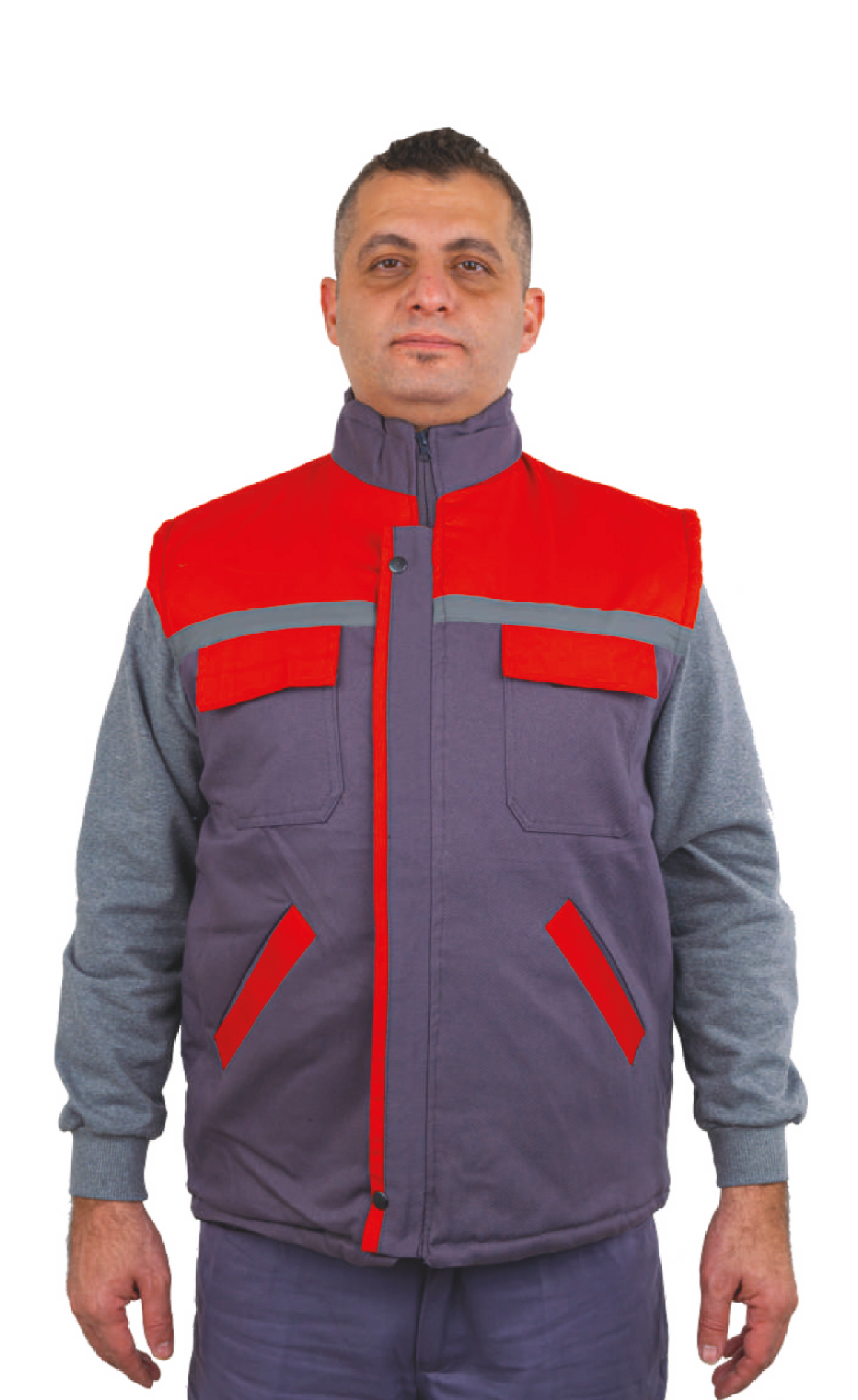 GRİ/KIRMIZI GABARDİN YELEK