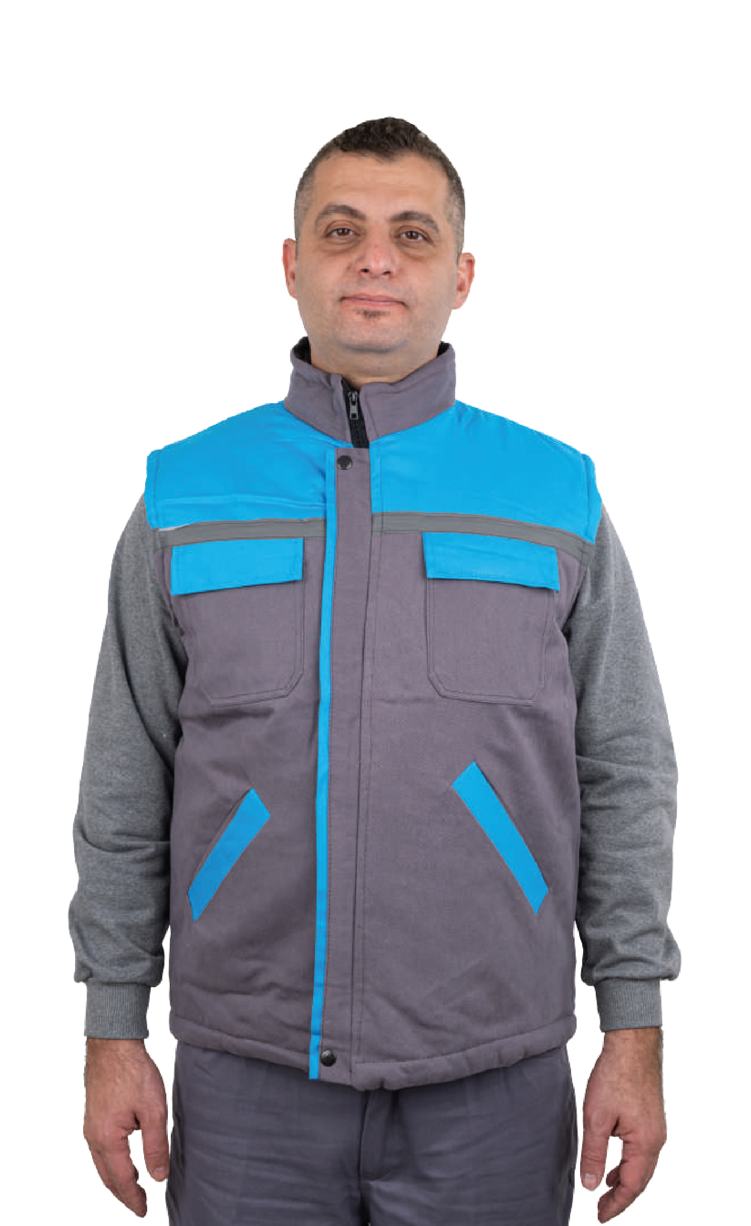 GRİ/TURKUAZ GABARDİN YELEK